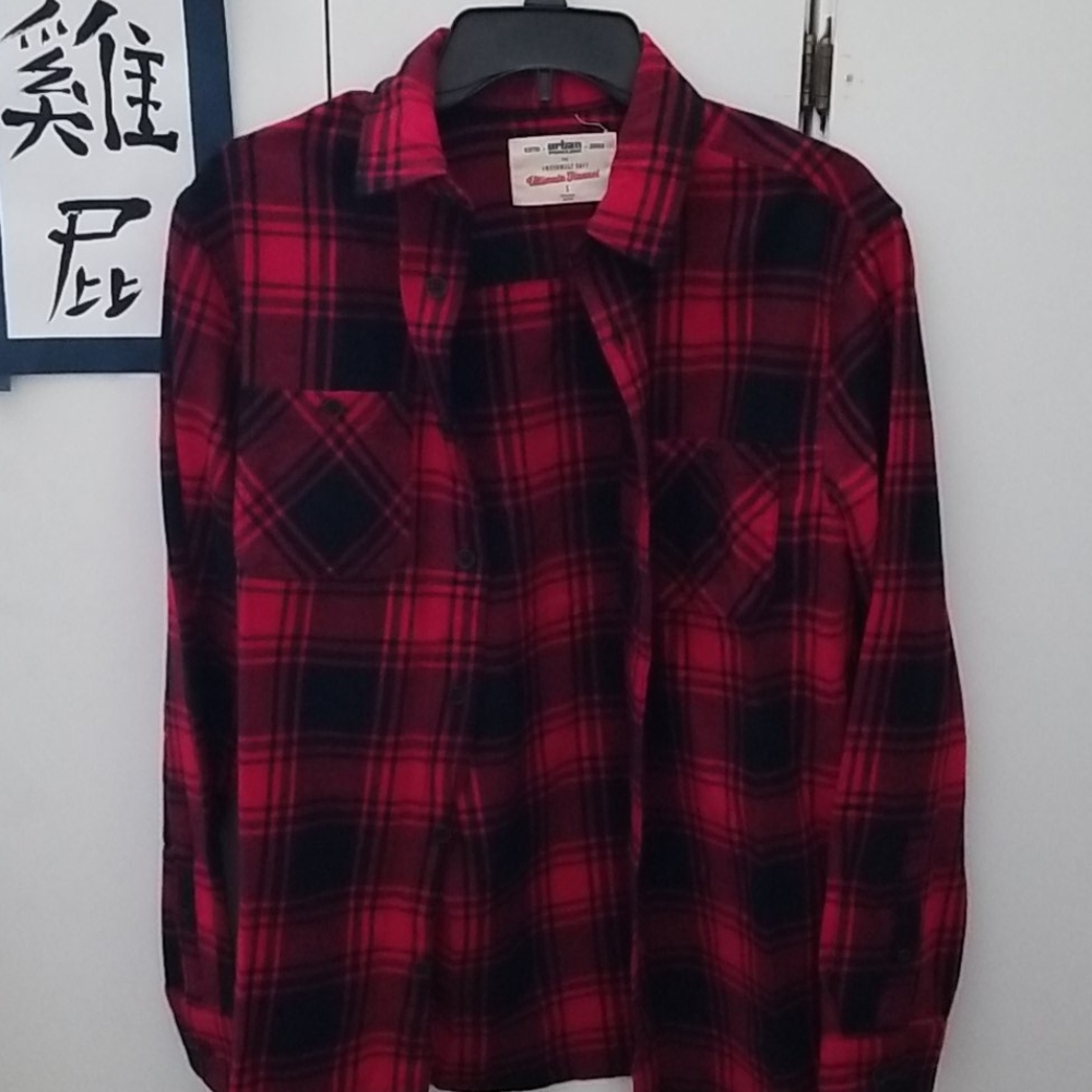 Brand new red and black button up shirt
